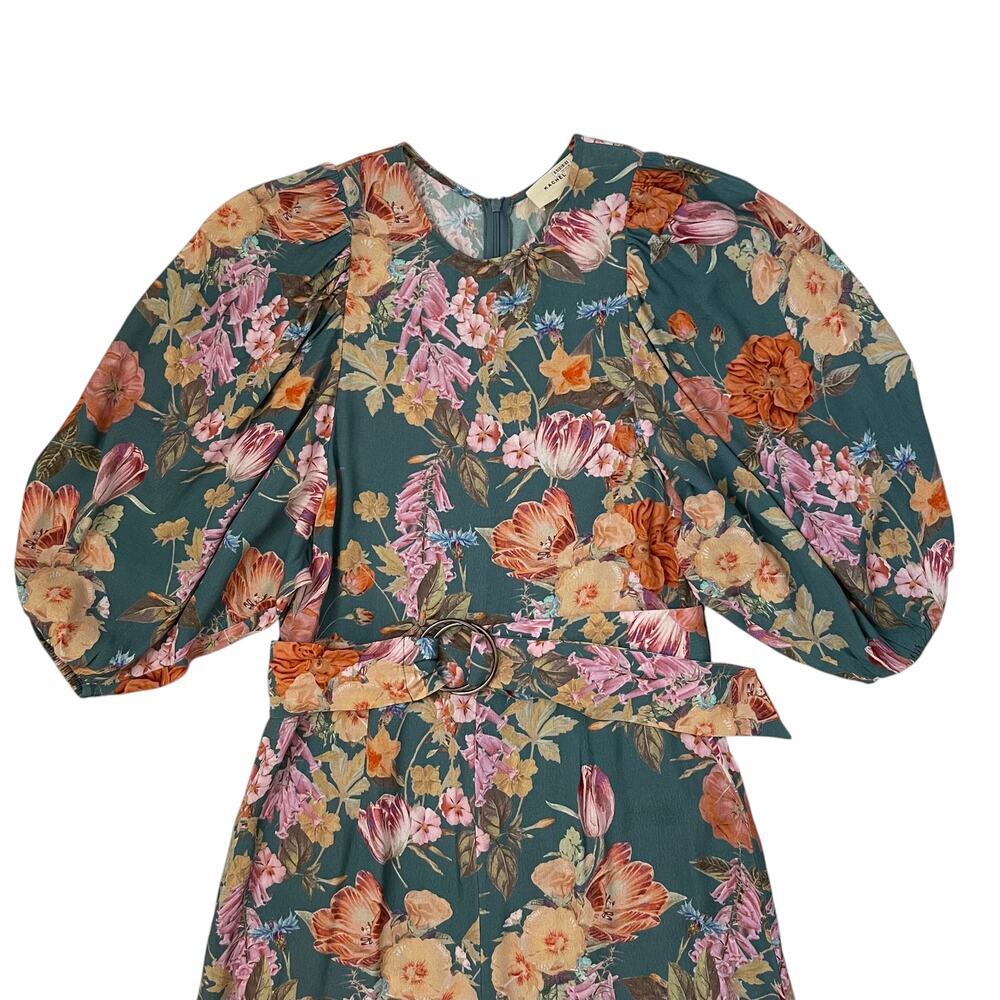 Anthropologie Kachel Floral Balloon Sleeve Jumpsuit - Blue Green - Size 0 - Picture 5 of 9